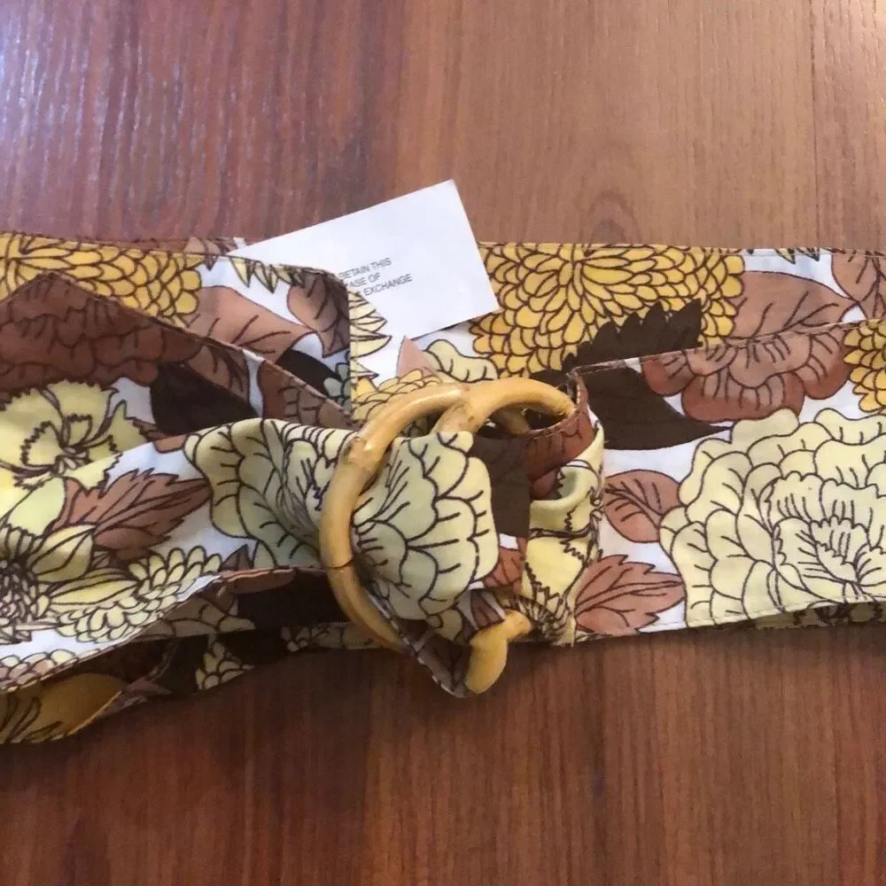 NWT LOFT Brown and yellow floral bamboo ring belt S￼
